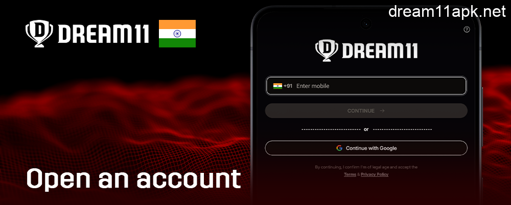 Register an account in the Dream11 mobile app for cricket betting