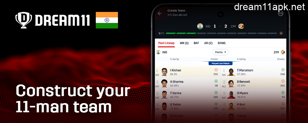 Assemble your cricket team in the Dream11 India app